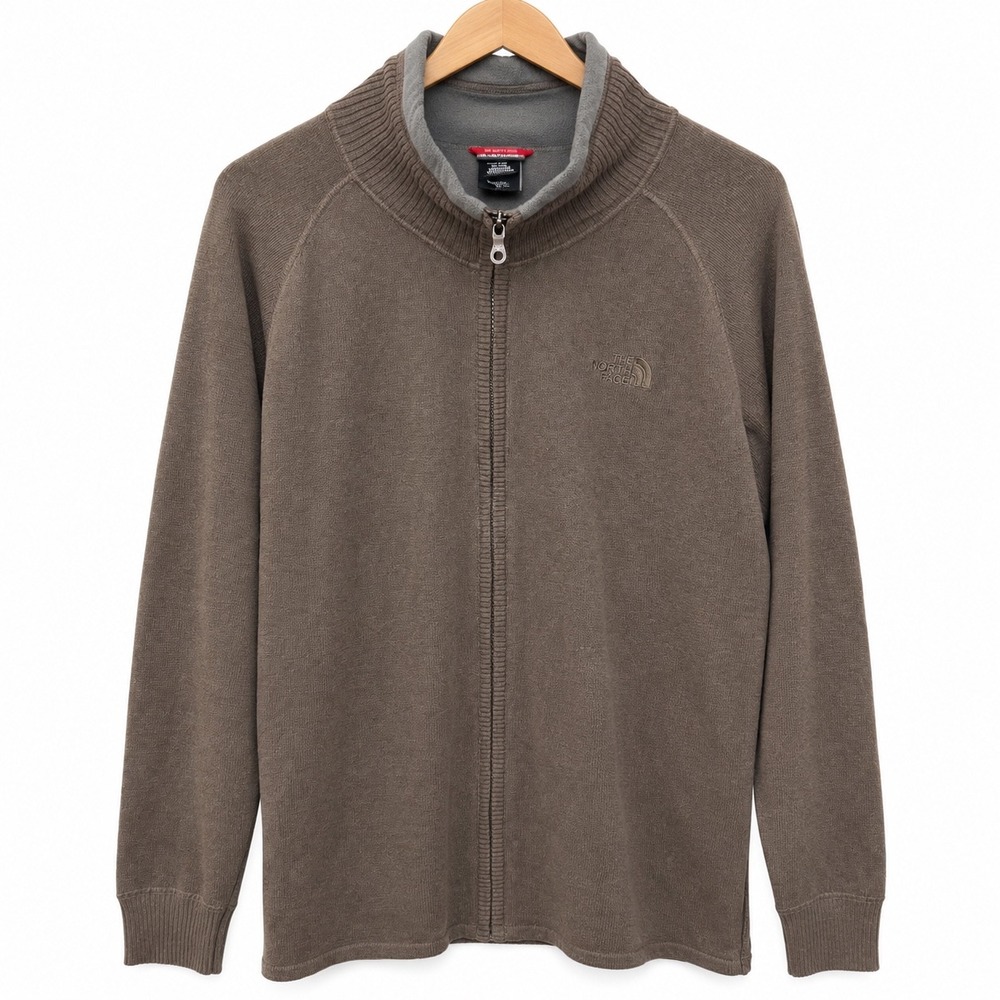 The North Face Mens XL Brown Cotton Wool Blend Full Zip Fleece Lined Sweater
